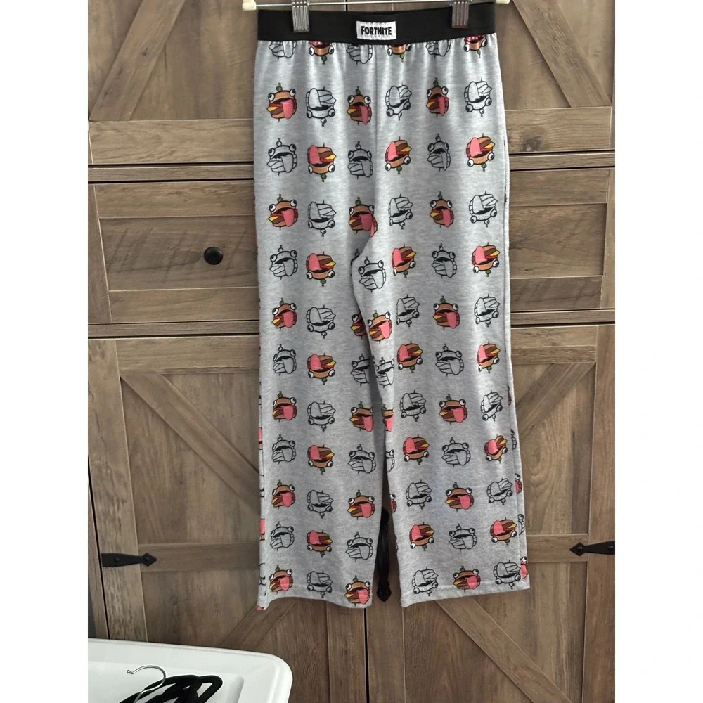 Fortnite Boys Pajama Pants Gray Durrr Burger Beef Boss Lounge Sleepwear Size M 8